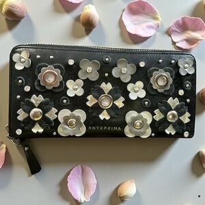 Anteprima Miss Cryopal Black Zip Around Long Wallet Floral Embellished